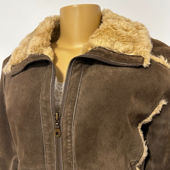 Wilsons Leather Maxima Brown Suede Fur Lined Penny Lane Aviator Jacket Women's L - Picture 2 of 8